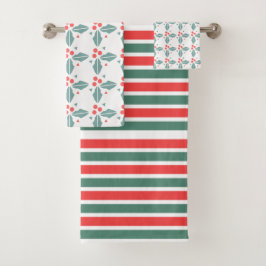 クリスマスストライプとホリーベリーホリデー バスタオルセット