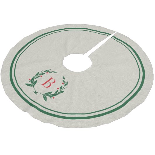 クリスマスストライプとリースモノグラムツリースカート ブラッシュドポリエステルツリースカート (アングル)