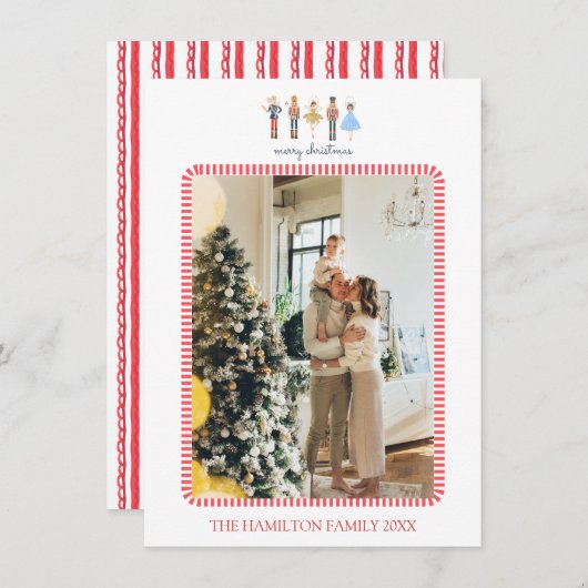 クリスマスストライプのくるみ割り写真 シーズンカード (正面/裏面)