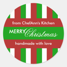 クリスマスストライプのグリーンキッチンジャーのラベル ラウンドシール
