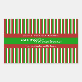 クリスマスストライプのグリーンキッチンラベル長方形 長方形シール
