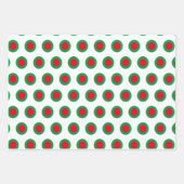 クリスマスストライプのフェスティバル&ドット – 赤い緑のクリスマスプレゼント ラッピングペーパーシート (正面3)