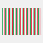 クリスマスストライプのフェスティバル&ドット – 赤い緑のクリスマスプレゼント ラッピングペーパーシート (正面)