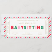 クリスマスストライプのベビーシッター商品券カード 招待状 (正面)