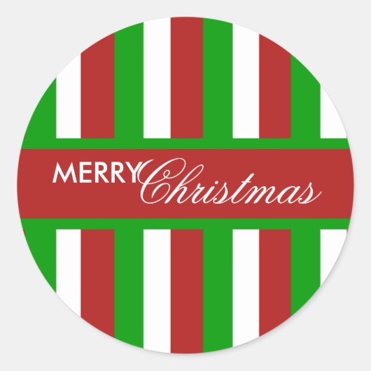 クリスマスストライプのレッドラウンドステッカー ラウンドシール (正面)