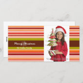 クリスマスストライプの休日のフォトカード シーズンカード (正面/裏面)