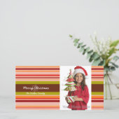 クリスマスストライプの休日のフォトカード シーズンカード (スタンド正面)