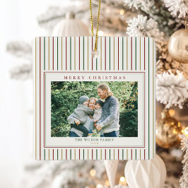 クリスマスストライプの写真1枚 セラミックオーナメント