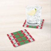 クリスマスストライプの スクエアペーパーコースター (インサイチュ)
