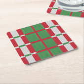 クリスマスストライプの スクエアペーパーコースター (アングル)
