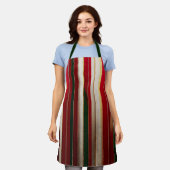 クリスマスストライプカラー金ゴールド赤い緑 エプロン (着用した状態)