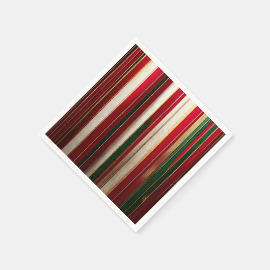 クリスマスストライプカラー金ゴールド赤い緑 スタンダードカクテルナプキン (角)