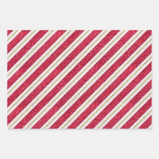 クリスマスストライプグリッターと水玉模様セット3 ラッピングペーパーシート (正面)