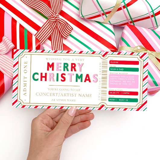 クリスマスストライプコンサートチケットギフト券カード 招待状
