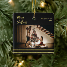 クリスマスストライプゴールデンセラミックススクエアオーナメント セラミックオーナメント