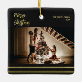 クリスマスストライプゴールデンセラミックススクエアオーナメント セラミックオーナメント (正面)