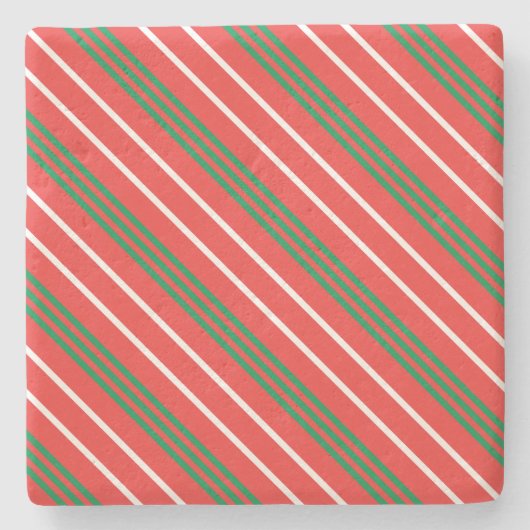 クリスマスストライプスクエアコースター ストーンコースター (正面)