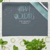 クリスマスストライプパターンティール（緑がかった色）/ホワイトID862 キッチンタオル (折り畳み)