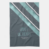 クリスマスストライプパターンティール（緑がかった色）/ホワイトID862 キッチンタオル (縦)