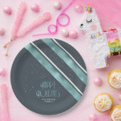 クリスマスストライプパターンティール（緑がかった色）/ホワイトID862 ペーパープレート (パーティー)