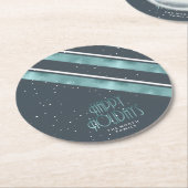 クリスマスストライプパターンティール(緑がかった色)/ホワイトID862 ラウンドペーパーコースター (アングル)