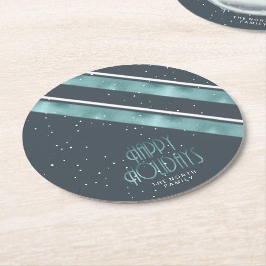 クリスマスストライプパターンティール(緑がかった色)/ホワイトID862 ラウンドペーパーコースター (アングル)