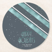 クリスマスストライプパターンティール(緑がかった色)/ホワイトID862 ラウンドペーパーコースター (正面)