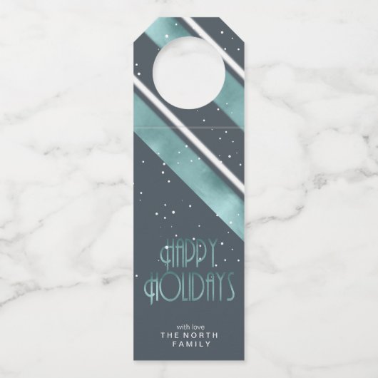 クリスマスストライプパターンティール(緑がかった色)ID862 ボトルネックタグ (正面)