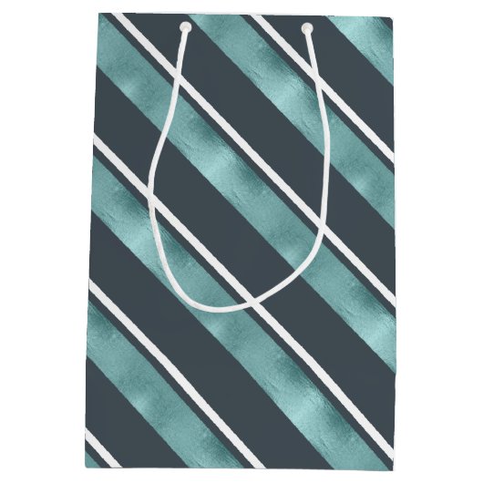 クリスマスストライプパターンティール（緑がかった色）ID862 ミディアムペーパーバッグ (裏面)