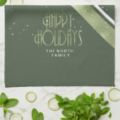 クリスマスストライプパターン緑/白ID862 キッチンタオル (折り畳み)