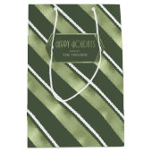 クリスマスストライプパターン緑/白ID862 ミディアムペーパーバッグ (正面)