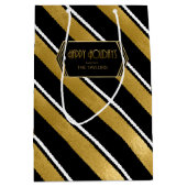 クリスマスストライプパターン金ゴールドID862 ミディアムペーパーバッグ (正面)