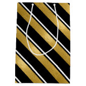 クリスマスストライプパターン金ゴールドID862 ミディアムペーパーバッグ (裏面)