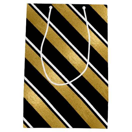 クリスマスストライプパターン金ゴールドID862 ミディアムペーパーバッグ (裏面)