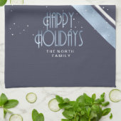 クリスマスストライプパターン青/白ID862 キッチンタオル (折り畳み)