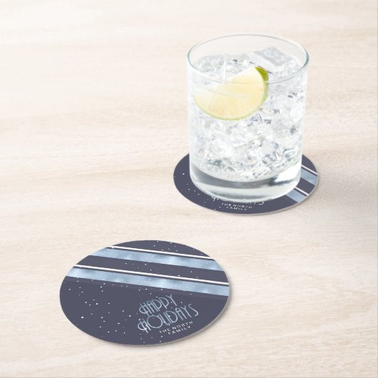 クリスマスストライプパターン青/白ID862 ラウンドペーパーコースター (インサイチュ)