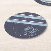 クリスマスストライプパターン青/白ID862 ラウンドペーパーコースター (アングル)