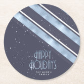 クリスマスストライプパターン青/白ID862 ラウンドペーパーコースター (正面)