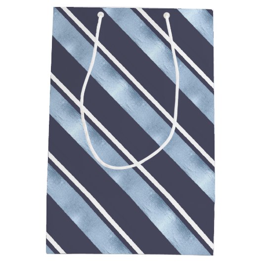 クリスマスストライプパターン青ID862 ミディアムペーパーバッグ (裏面)