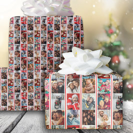 クリスマスストライプフォトコラージホリデー ラッピングペーパー
