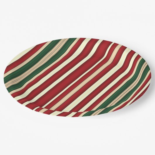 クリスマスストライププレート-11-紙 ペーパープレート (アングル)