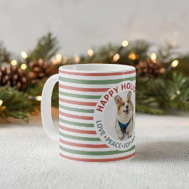 クリスマスストライプペットのホリデーフォト コーヒーマグカップ