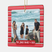 クリスマスストライプ写真オーナメント セラミックオーナメント (左)