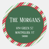 クリスマスストライプ差出人住所ラベルラウンド ラウンドシール (正面)