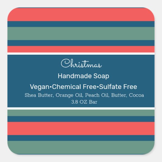 クリスマスストライプ美しい手作り石鹸リップスクラブ スクエアシール (正面)