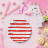 クリスマスストライプ ペーパープレート (パーティー)