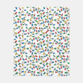 クリスマスストリングラカラフルイライト電球オン白 フリースブランケット (正面)