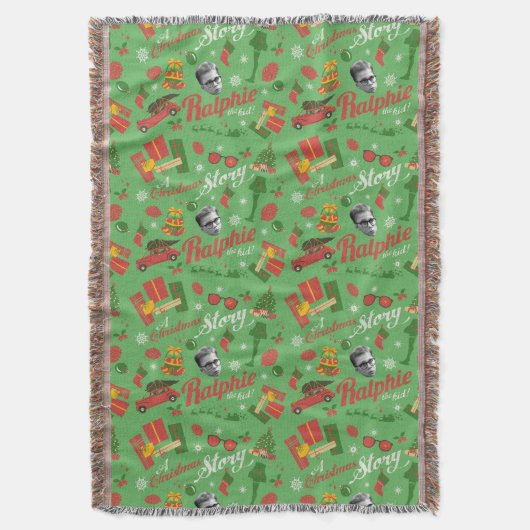 クリスマスストーリーグリーンのアイコンパターン スローブランケット (正面縦)