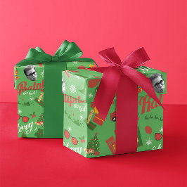 クリスマスストーリーグリーンのアイコンパターン ラッピングペーパー