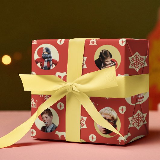 クリスマスストーリーレトロの雪片パターン ラッピングペーパー